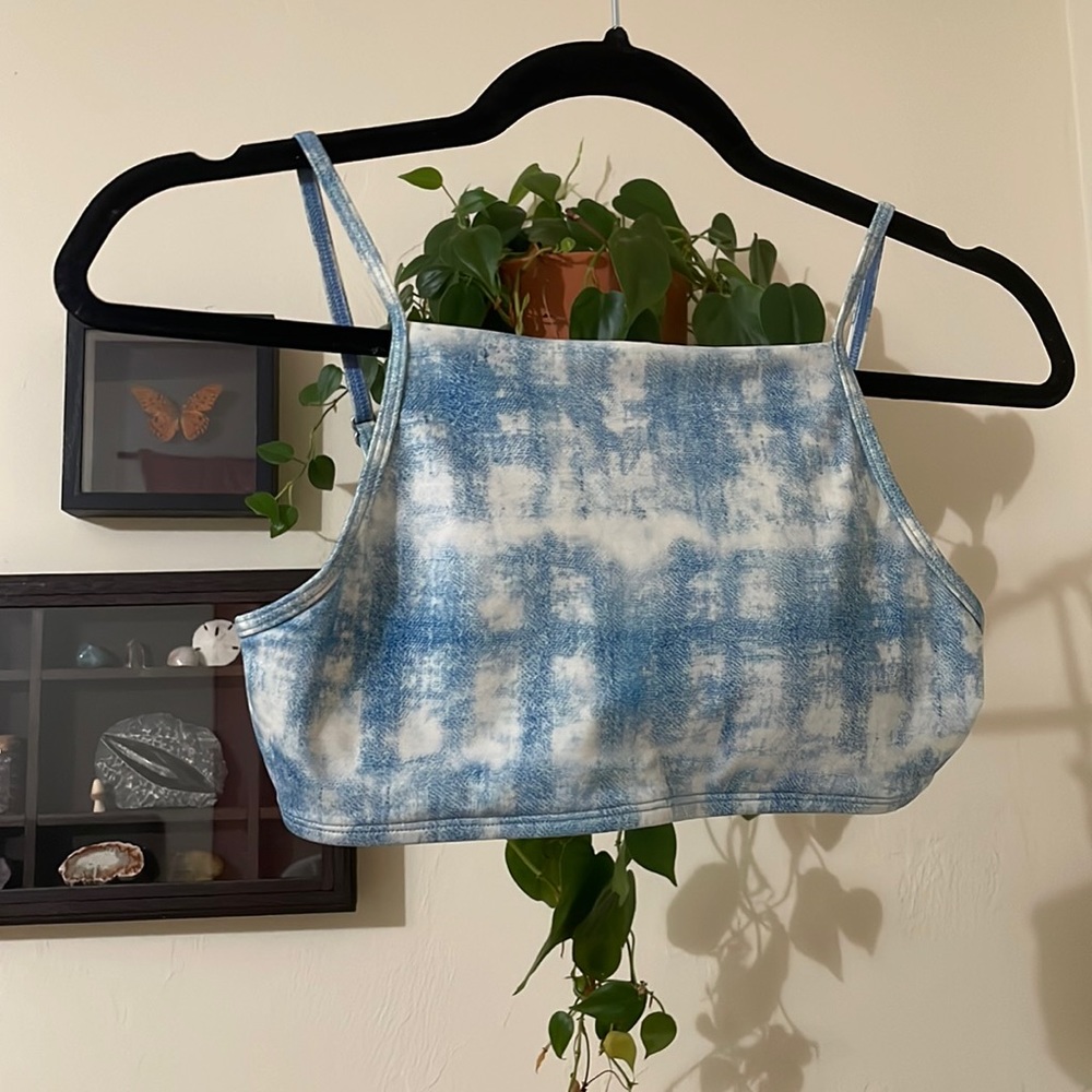 Billabong Size Small High Neck Blue Shibori TieDye Swimsuit Top